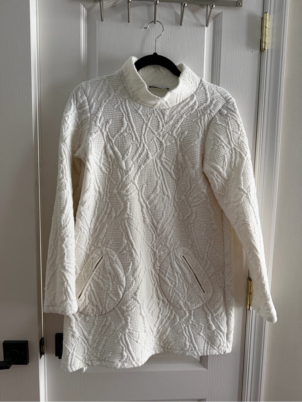 Zara Cream Textured Mini Dress with Funnel Neck